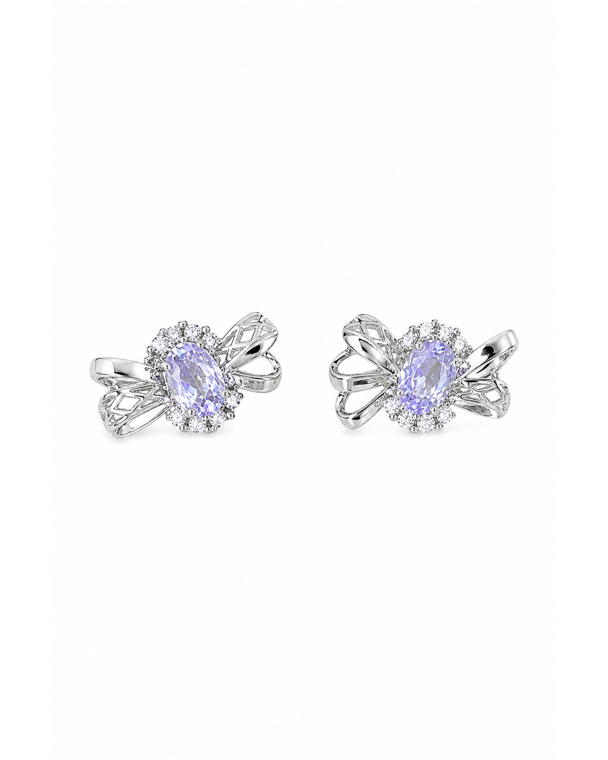 Plated Lavender Zircon Bow Rhodium with Sterling Silver Posts Earring 1