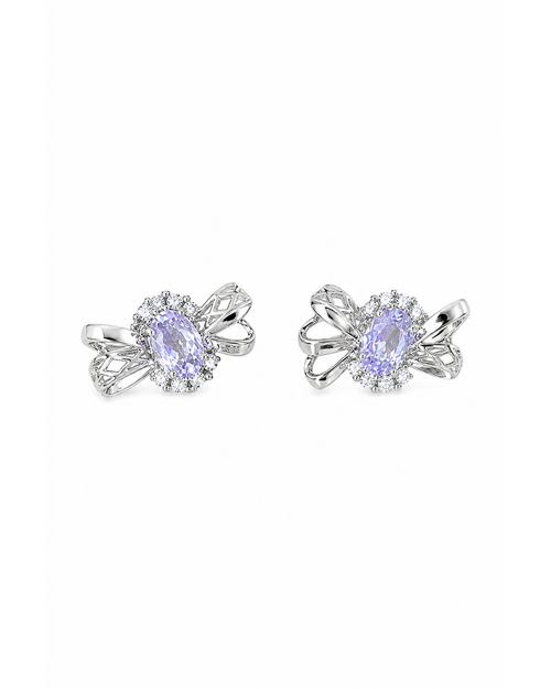 Plated Lavender Zircon Bow Rhodium with Sterling Silver Posts Earring
