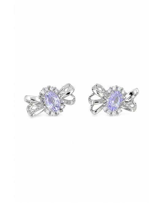 Plated Lavender Zircon Bow Rhodium with Sterling Silver Posts Earring 1