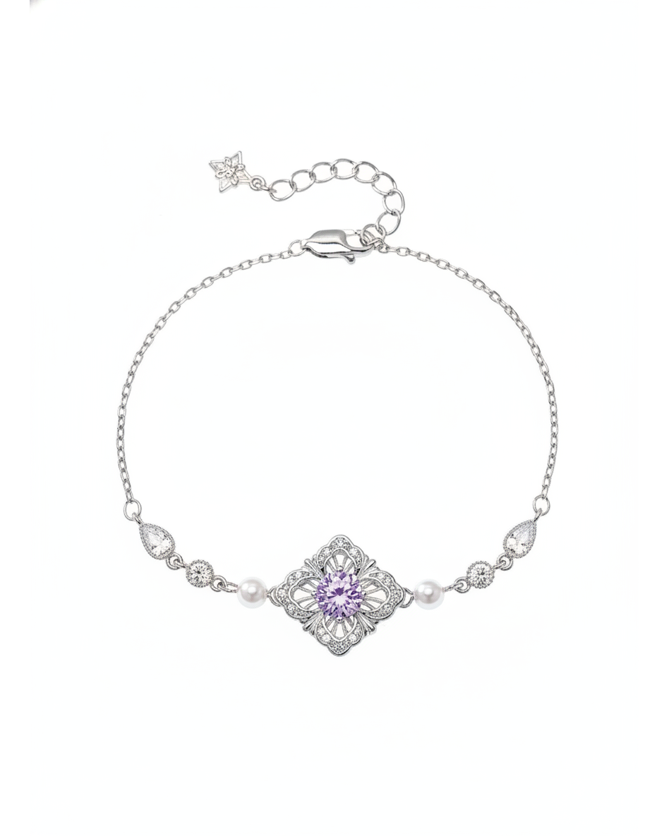 Rhodium Plated Lavender Zircon Filigree Bracelet 1