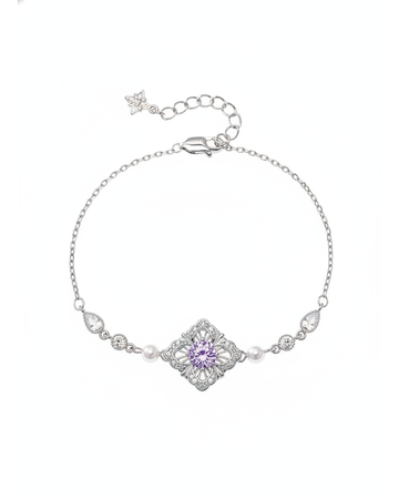 Rhodium Plated Lavender Zircon Filigree Bracelet 1
