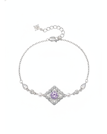 Rhodium Plated Lavender Zircon Filigree Bracelet 1