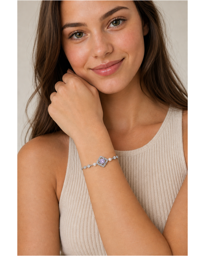 Rhodium Plated Lavender Zircon Filigree Bracelet 2