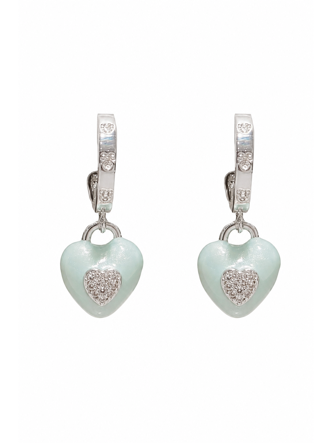 Plated Mint Enamel Heart Drop Rhodium with Sterling Silver Posts Earring 1