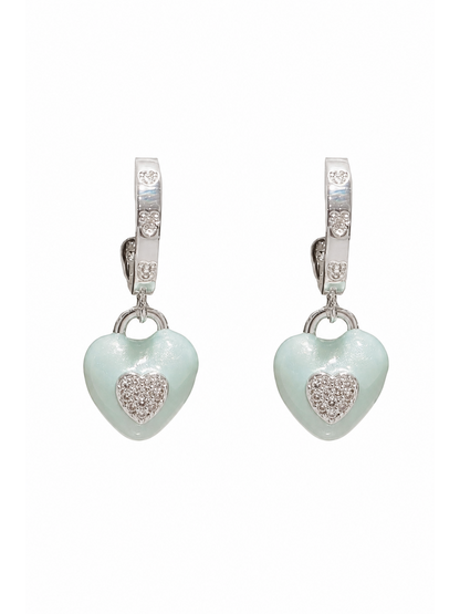 Plated Mint Enamel Heart Drop Rhodium with Sterling Silver Posts Earring 1
