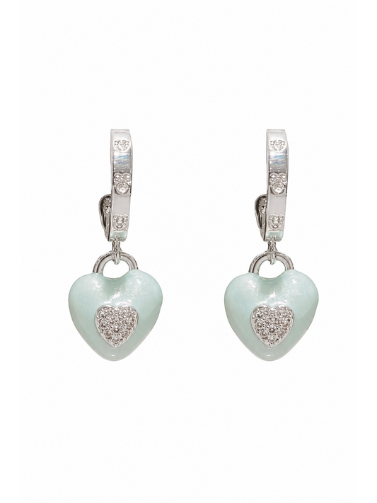 Plated Mint Enamel Heart Drop Rhodium with Sterling Silver Posts Earring 1