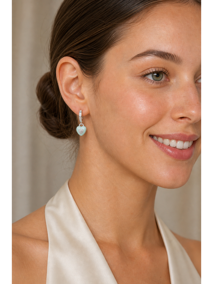 Plated Mint Enamel Heart Drop Rhodium with Sterling Silver Posts Earring 3