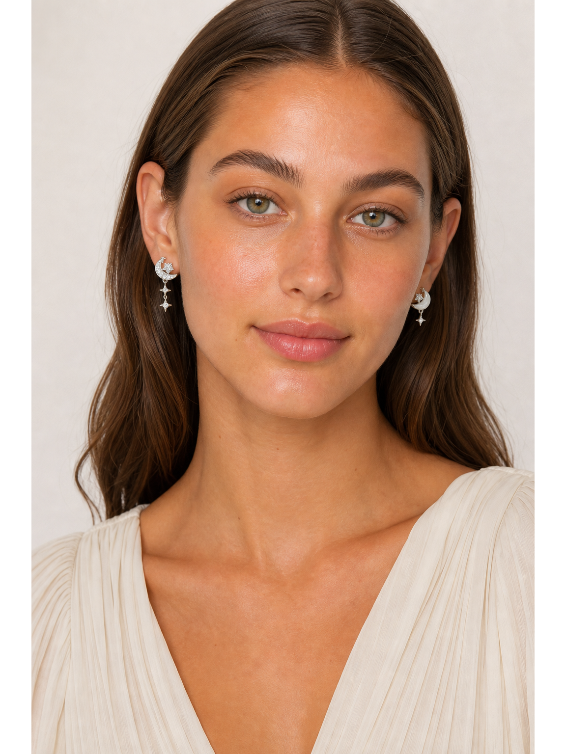 Plated Asymmetric Moon And Star Rhodium with Sterling Silver Posts Earring 2