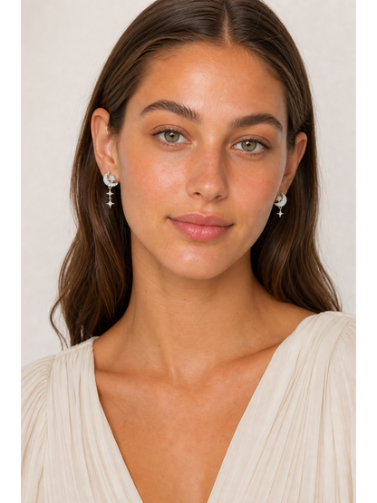 Plated Asymmetric Moon And Star Rhodium with Sterling Silver Posts Earring 2