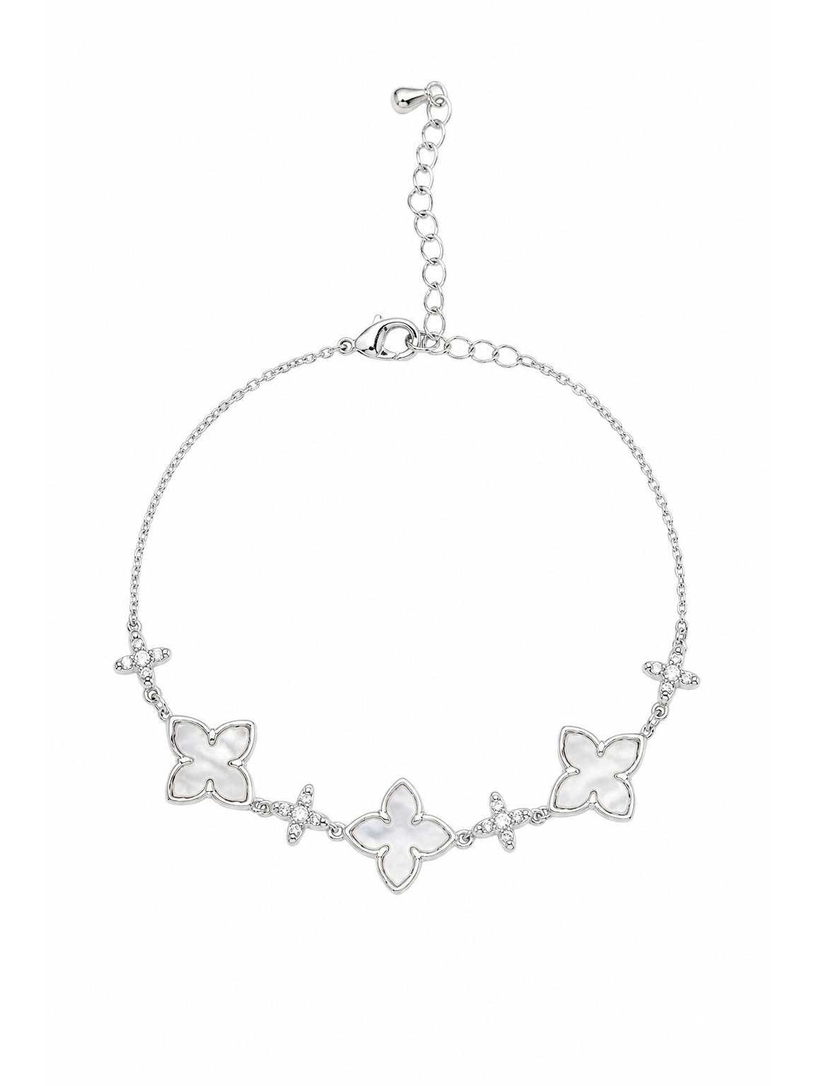 Rhodium Plated Mother-of-Pearl Flower Bracelet 1
