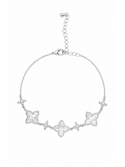 Rhodium Plated Mother-of-Pearl Flower Bracelet 1