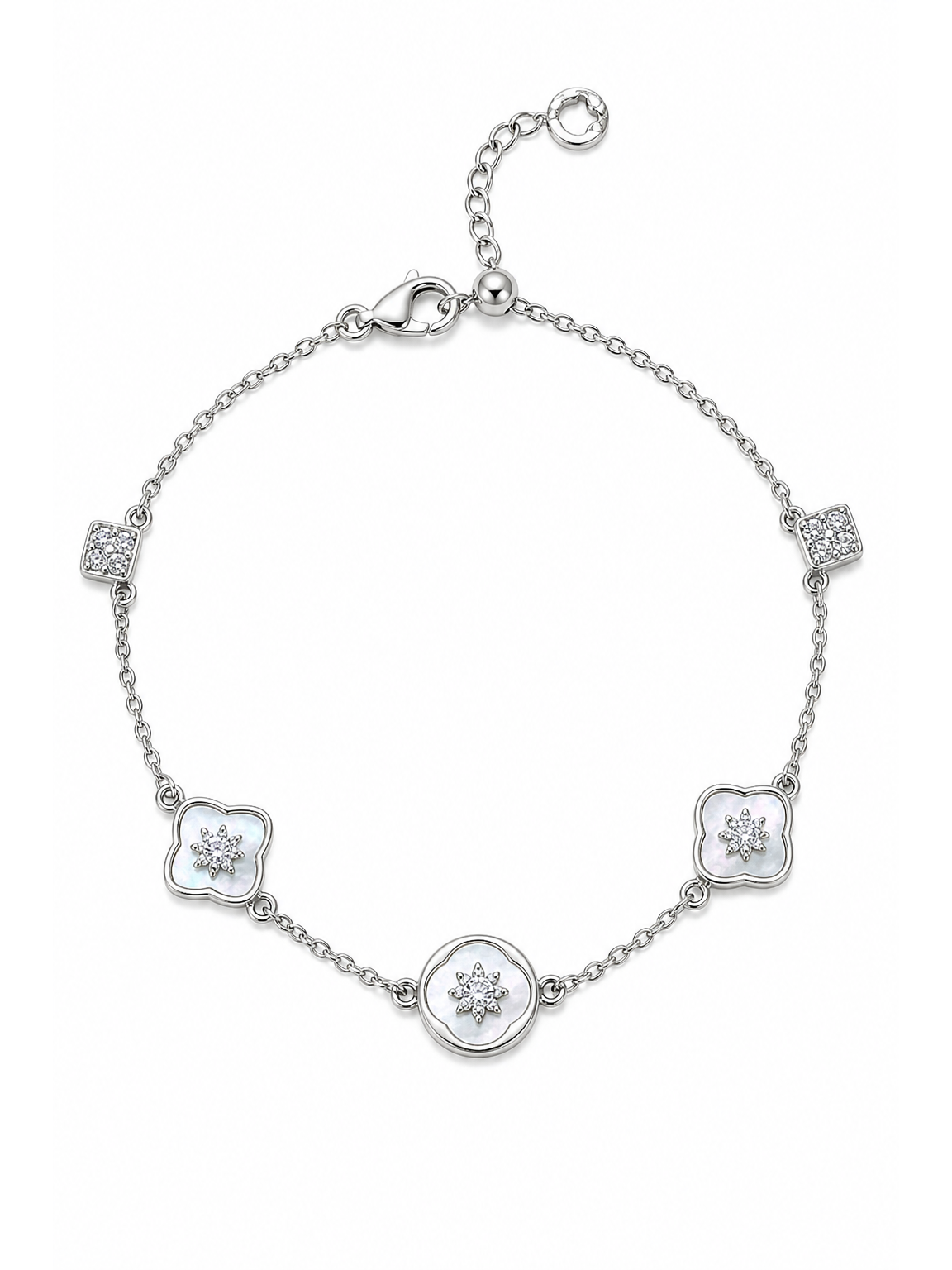 Rhodium Plated Mother-of-Pearl Flower Bracelet 1
