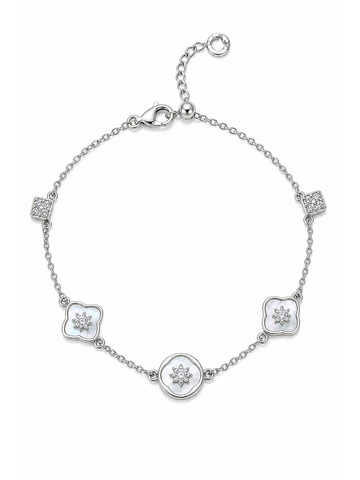 Rhodium Plated Mother-of-Pearl Flower Bracelet 1
