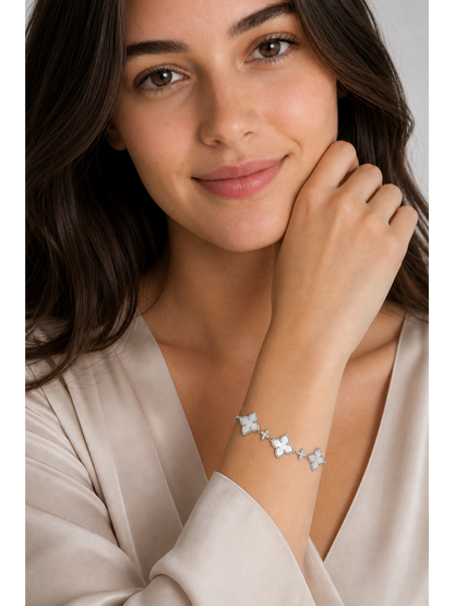 Rhodium Plated Mother-of-Pearl Flower Bracelet 2