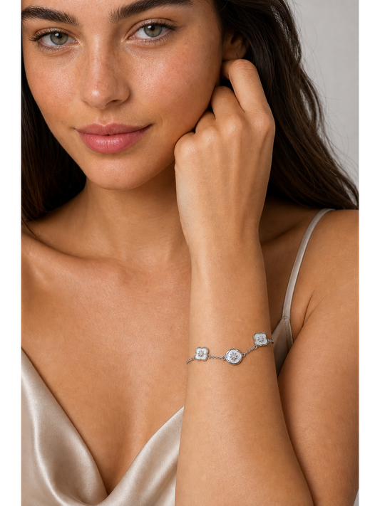 Rhodium Plated Mother-of-Pearl Flower Bracelet 2