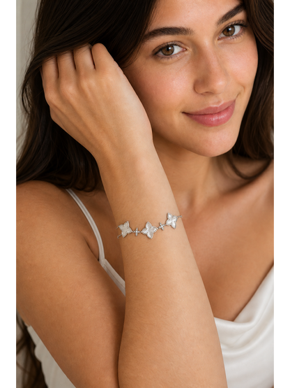 Rhodium Plated Mother-of-Pearl Flower Bracelet 3