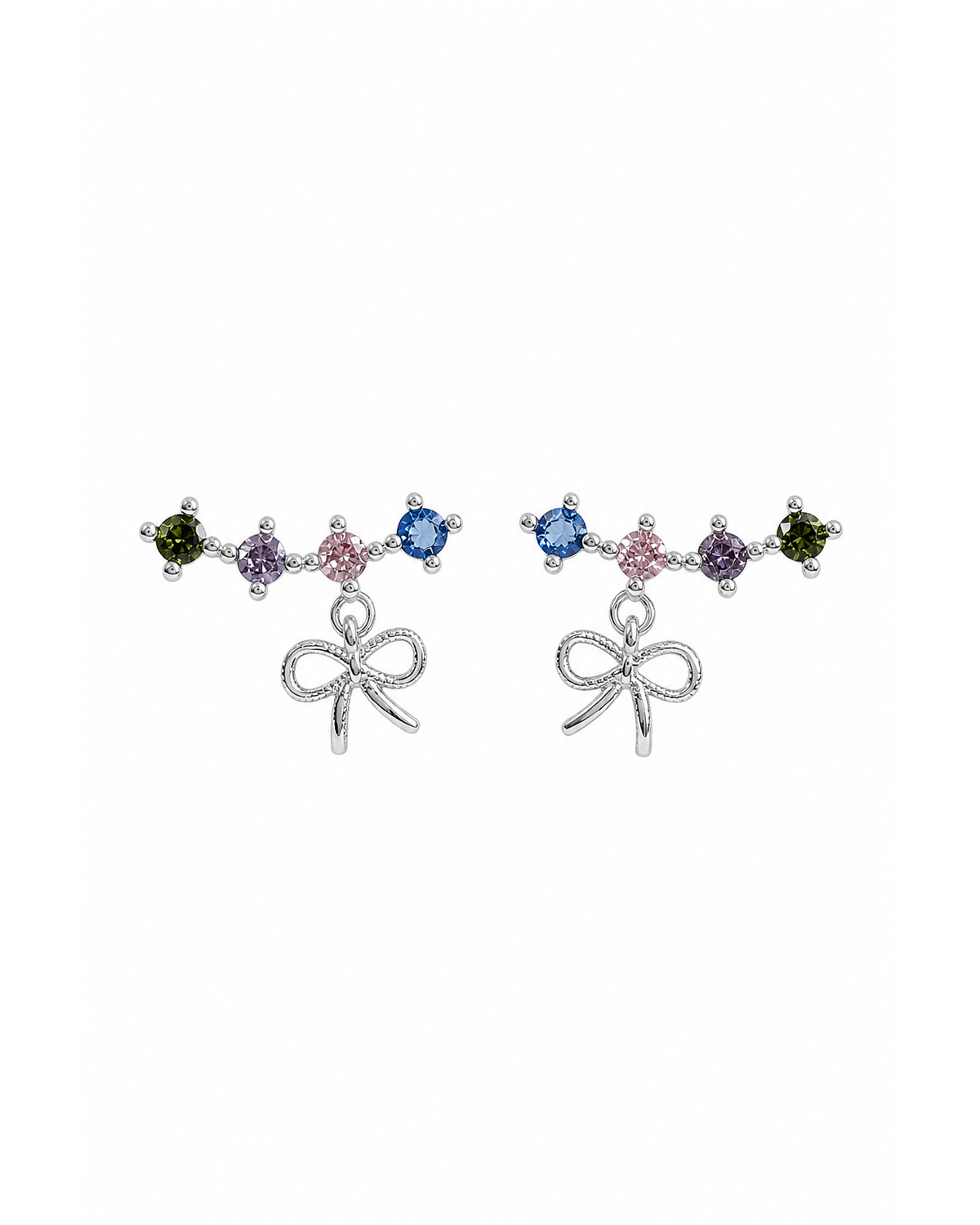Plated Multicolor Zircon Bow Rhodium with Sterling Silver Posts Earring 1