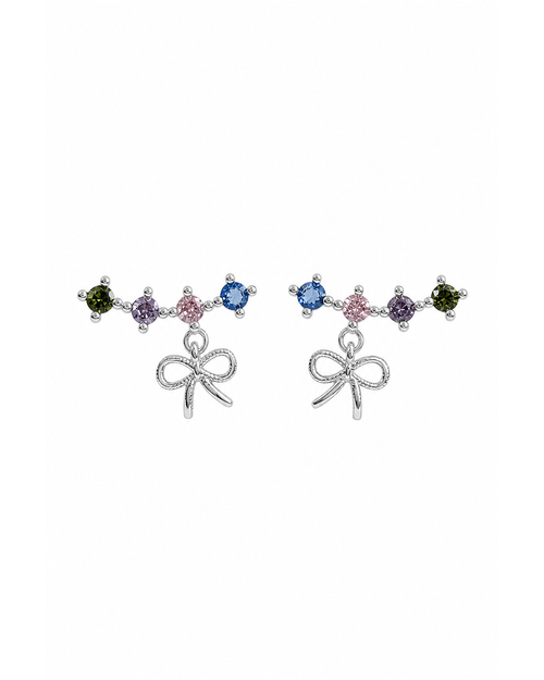 Plated Multicolor Zircon Bow Rhodium with Sterling Silver Posts Earring