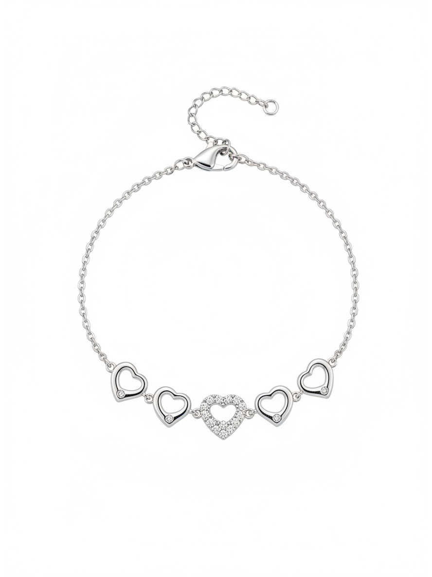 Rhodium Plated Open Heart Zircon Bracelet 1