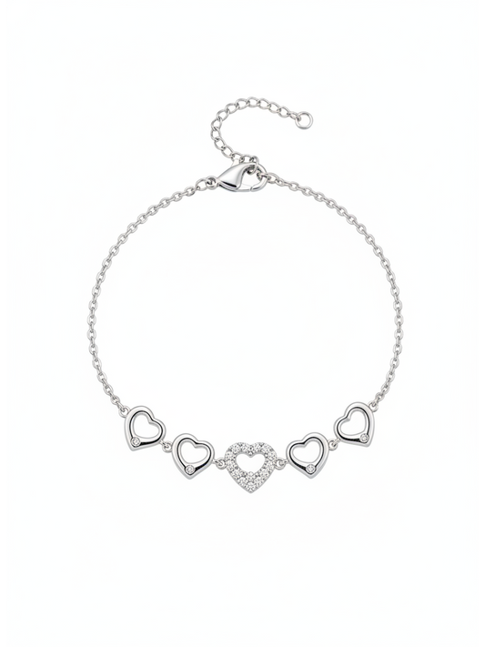 Rhodium Plated Open Heart Zircon Bracelet 1