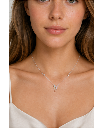 Rhodium Plated Pastel Bow Necklace with Zircon Accents 3