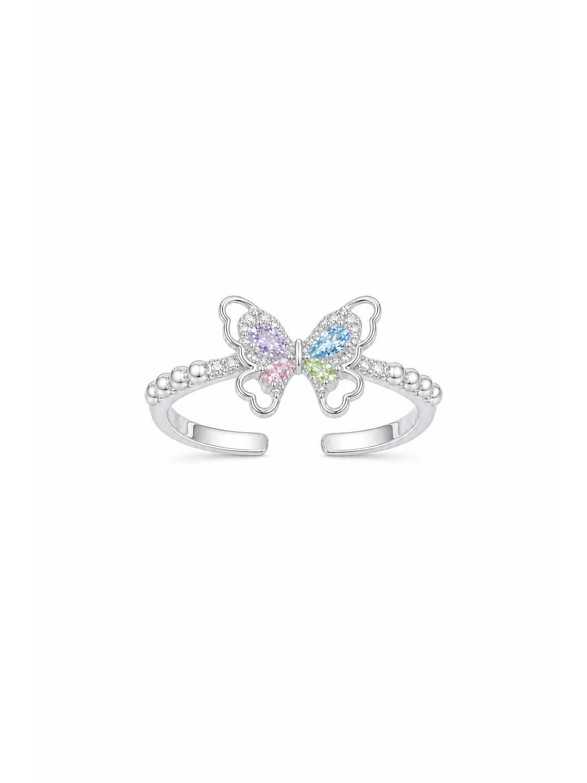 Rhodium Plated Pastel Butterfly Open Ring 1