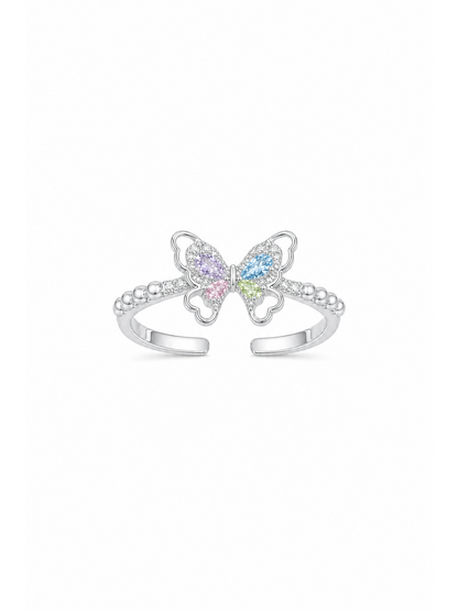 Rhodium Plated Pastel Butterfly Open Ring 1