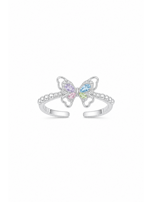 Rhodium Plated Pastel Butterfly Open Ring 1