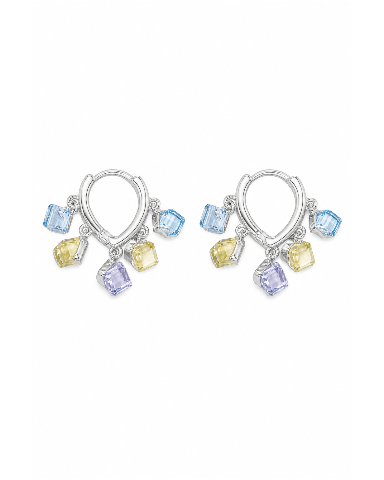 Plated Pastel Cubic Zirconia Dangle Huggie Rhodium with Sterling Silver Posts Earring 1