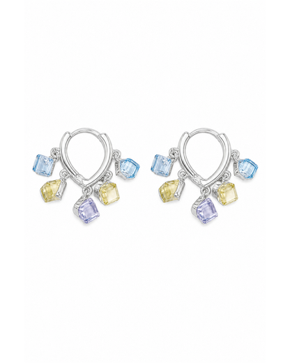 Plated Pastel Cubic Zirconia Dangle Huggie Rhodium with Sterling Silver Posts Earring 1