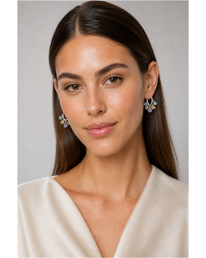 Plated Pastel Cubic Zirconia Dangle Huggie Rhodium with Sterling Silver Posts Earring 3