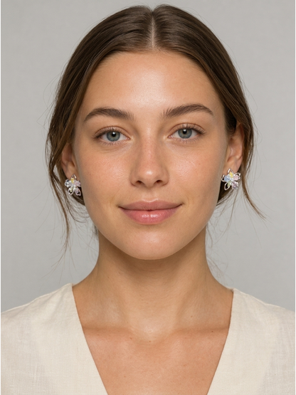 Plated Pastel Flower Rhodium with Sterling Silver Posts Earring 2