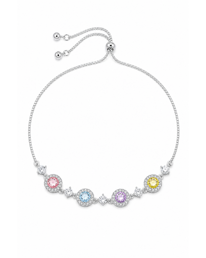 Rhodium Plated Pastel Zircon Sliding Bracelet 1