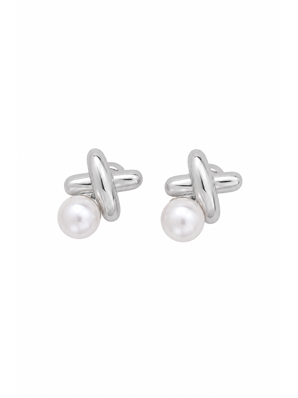 Plated Pearl Knot Rhodium with Sterling Silver Posts Earring 1