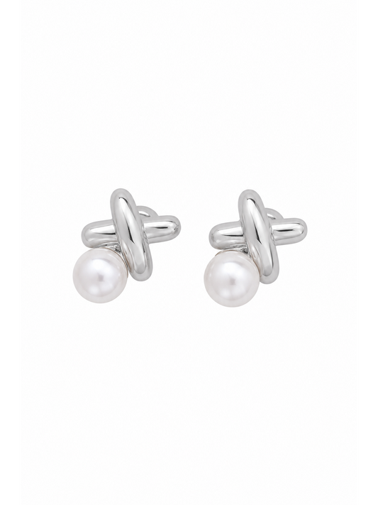 Plated Pearl Knot Rhodium with Sterling Silver Posts Earring 1