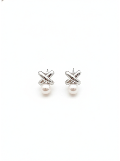 Plated Pearl Knot Rhodium with Sterling Silver Posts Earring 2