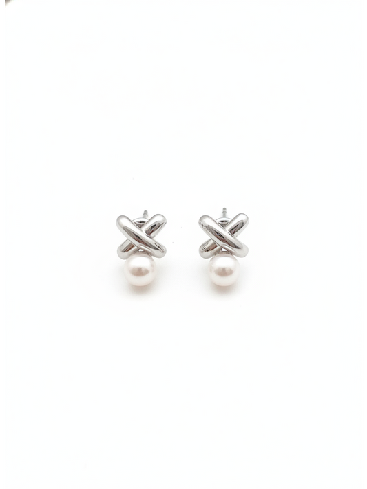 Plated Pearl Knot Rhodium with Sterling Silver Posts Earring 2