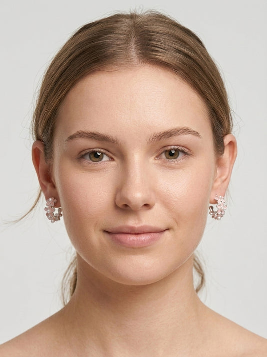 Plated Pink Floral Pearl Rhodium with Sterling Silver Posts Earring 2