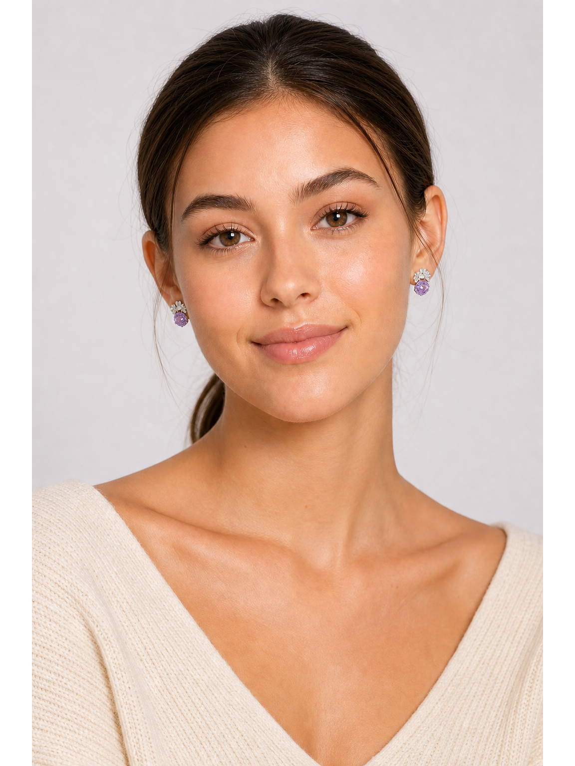 Plated Purple Rose Cut Flower Rhodium with Sterling Silver Posts Earring 2