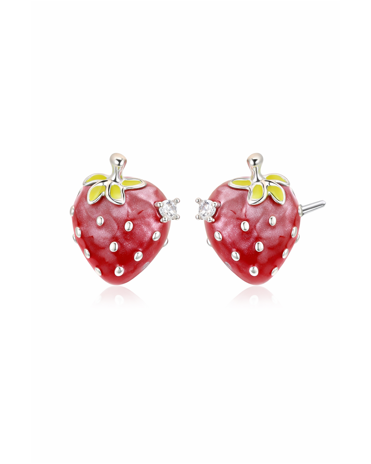 Plated Red Strawberry Rhodium with Sterling Silver Posts Earring 1