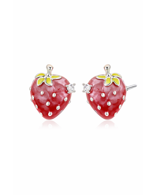 Plated Red Strawberry Rhodium with Sterling Silver Posts Earring 1