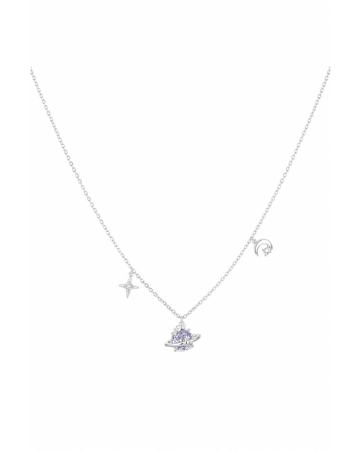 Rhodium Plated Rose Nebula Planet Necklace 1