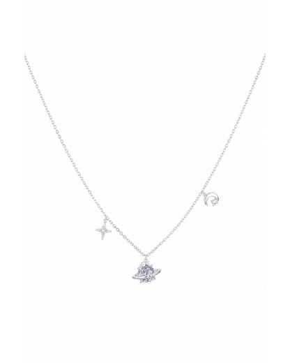 Rhodium Plated Rose Nebula Planet Necklace 1