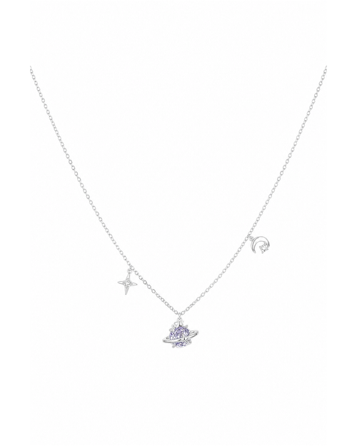 Rhodium Plated Rose Nebula Planet Necklace