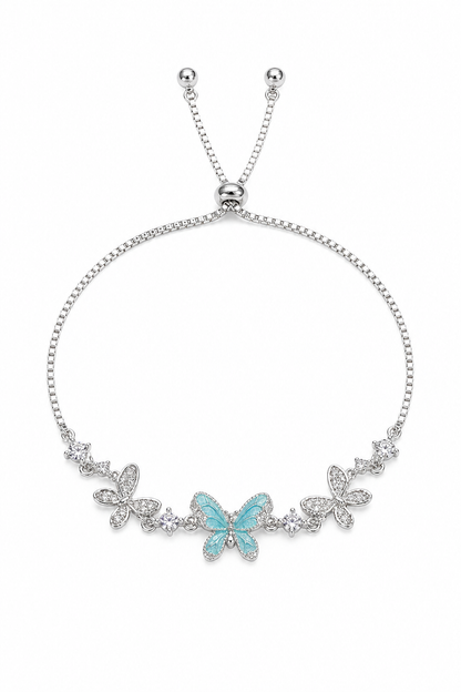 Rhodium Plated Silver Butterfly Bracelet with Sliding Ball Clasp 1