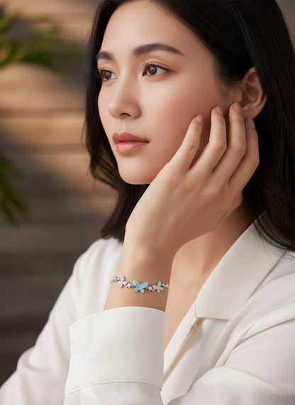 Rhodium Plated Silver Butterfly Bracelet with Sliding Ball Clasp 3