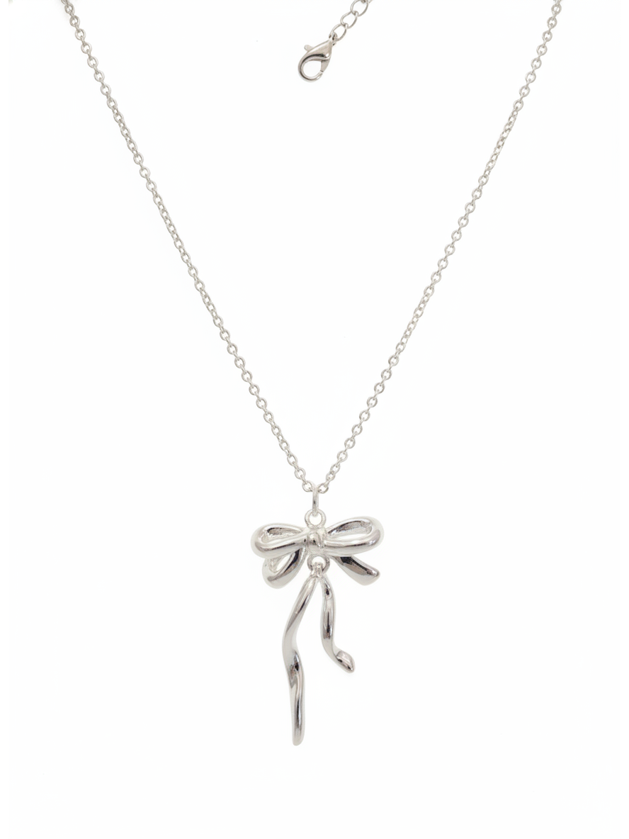 Rhodium Plated Silver Bow Necklace 45cm 1
