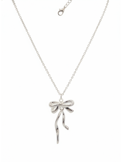 Rhodium Plated Silver Bow Necklace 45cm 1