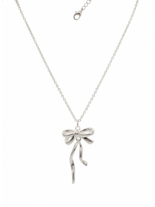 Rhodium Plated Silver Bow Necklace 45cm 1