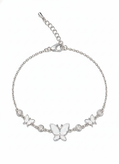 Rhodium Plated Silver Butterfly Bracelet with Zircon Accents 1